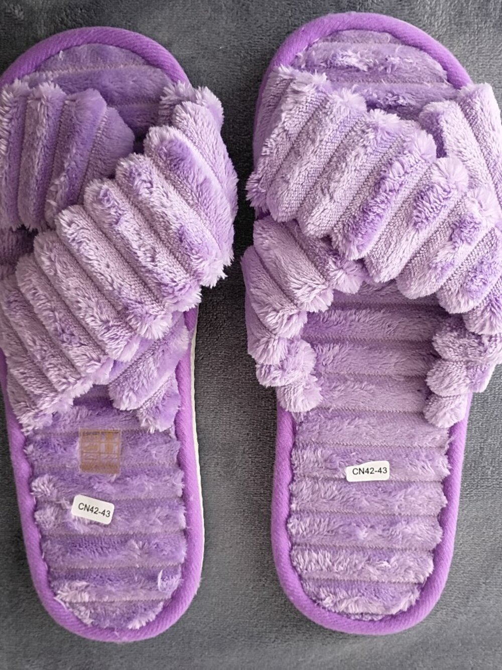 Purple Plush Fuzzy Crossband Slippers CN 42-43 New Unworn